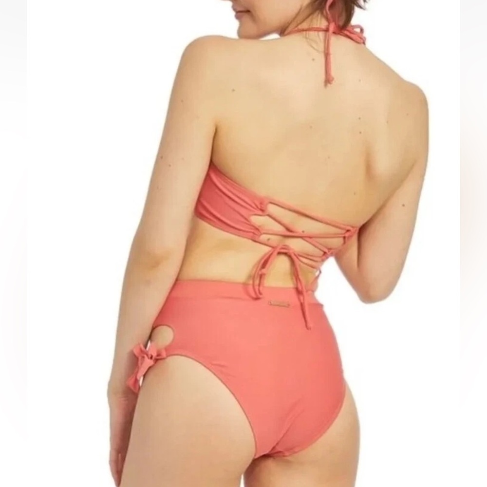 Juicy Couture Living Coral Bandeau Bikini Top & Cutout High- Waist Bottoms - Picture 2 of 8